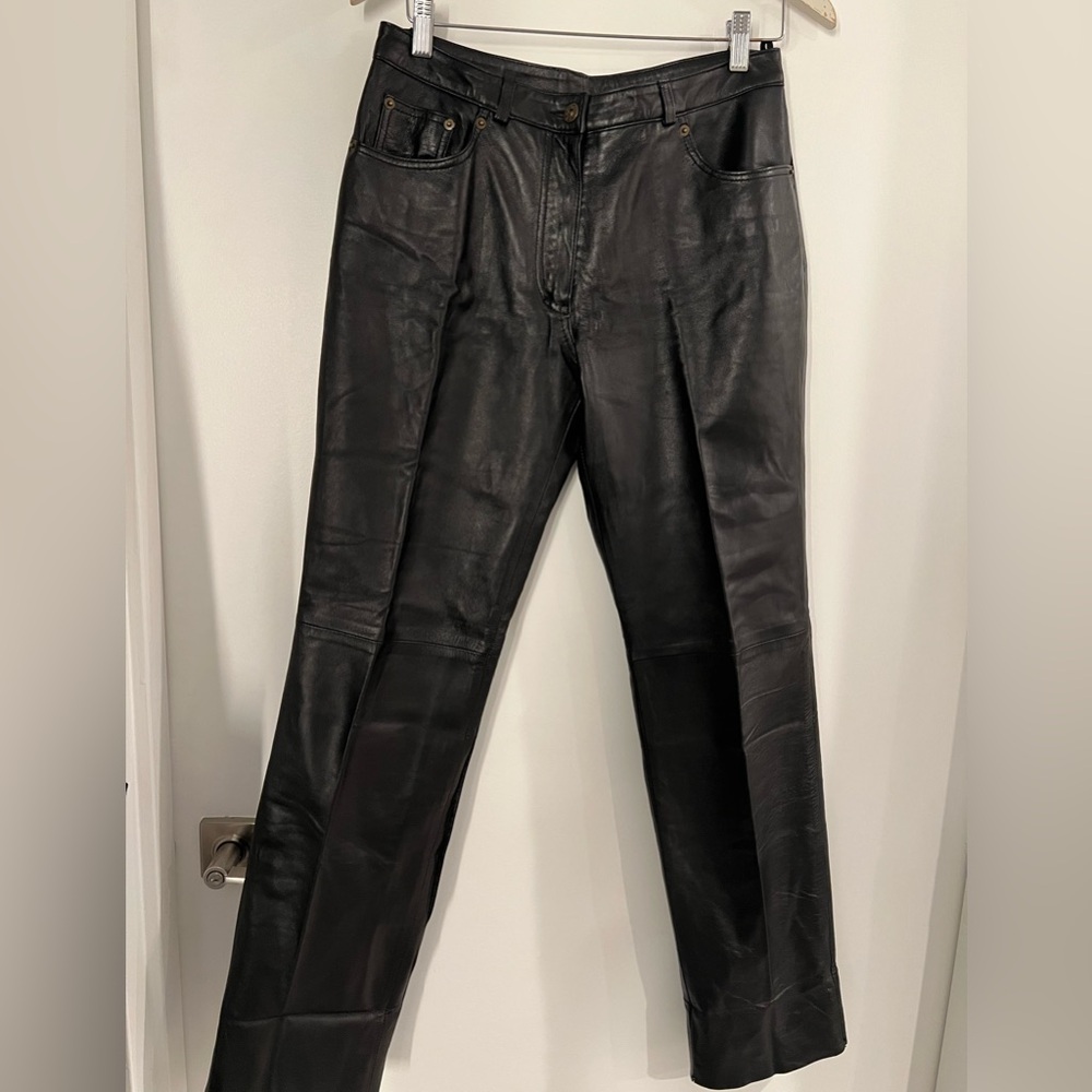 Black Leather trousers. Straight Legs Women’s size 42 EU -12 US